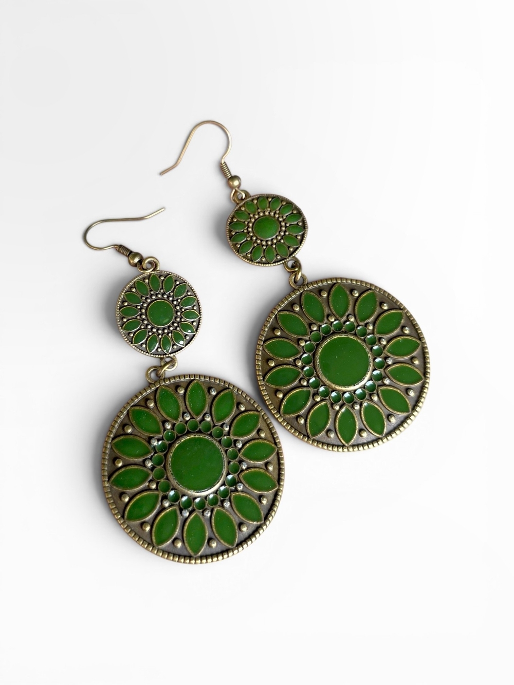 Olive Sphere Boho Vintage Drop Earrings Bronze Dangle Jewelry